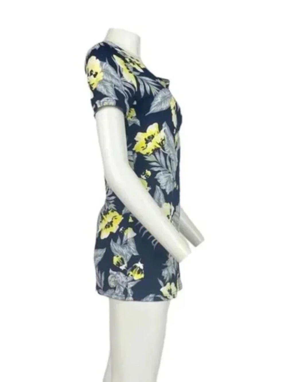 Blue Yellow Floral V Neck Mini Shirt Dress XS - Picture 4 of 5